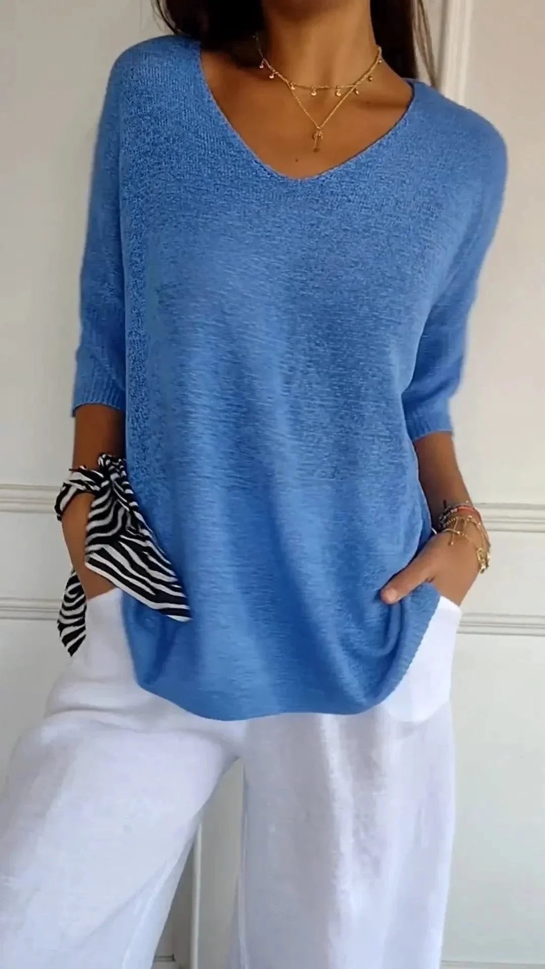 Kit 3 Blusas Luna® Malha Leve – Decote V Elegante