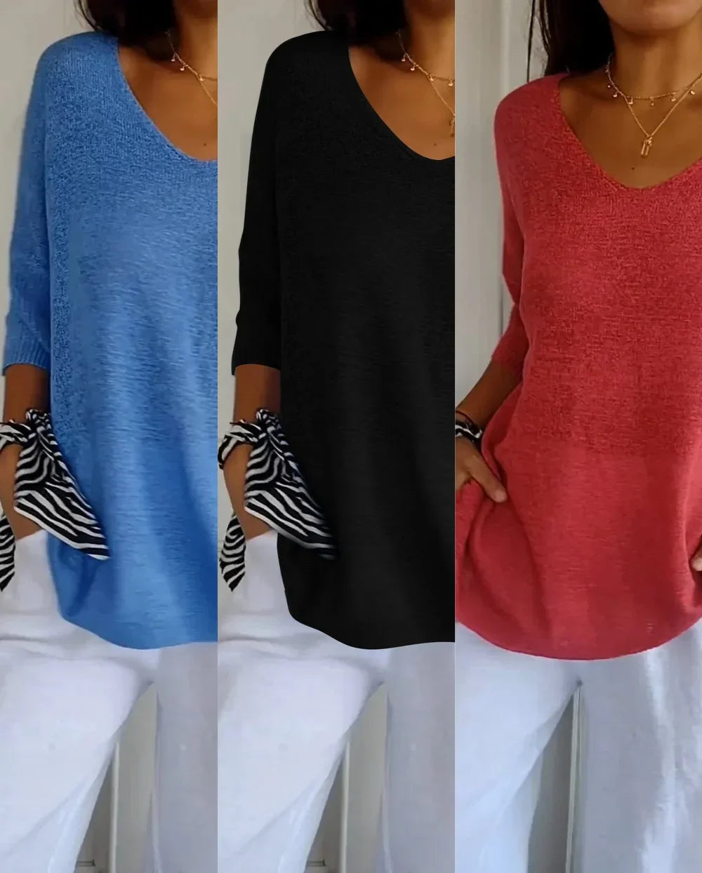 Kit 3 Blusas Luna® Malha Leve – Decote V Elegante