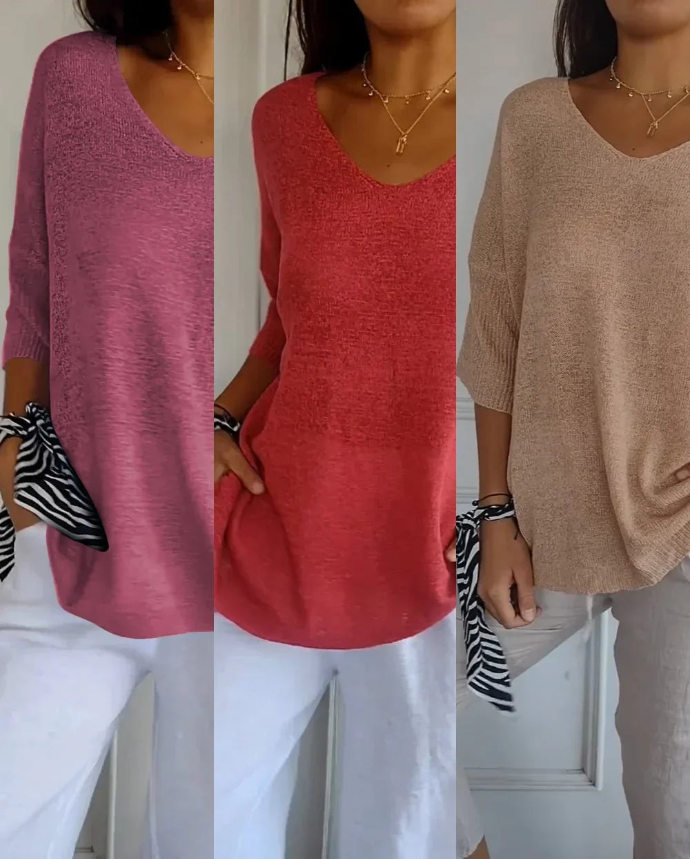 Kit 3 Blusas Luna® Malha Leve – Decote V Elegante