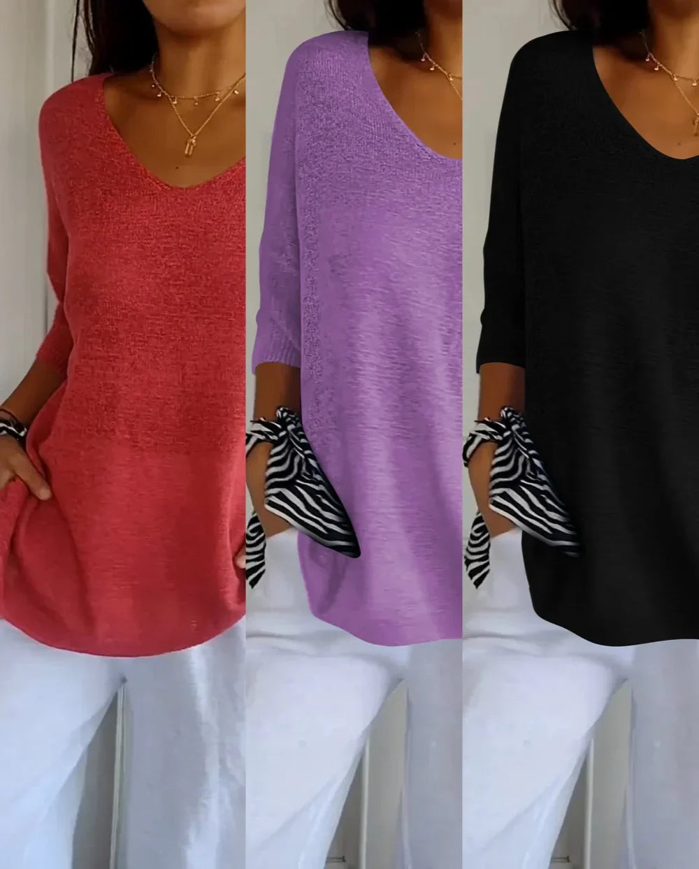 Kit 3 Blusas Luna® Malha Leve – Decote V Elegante