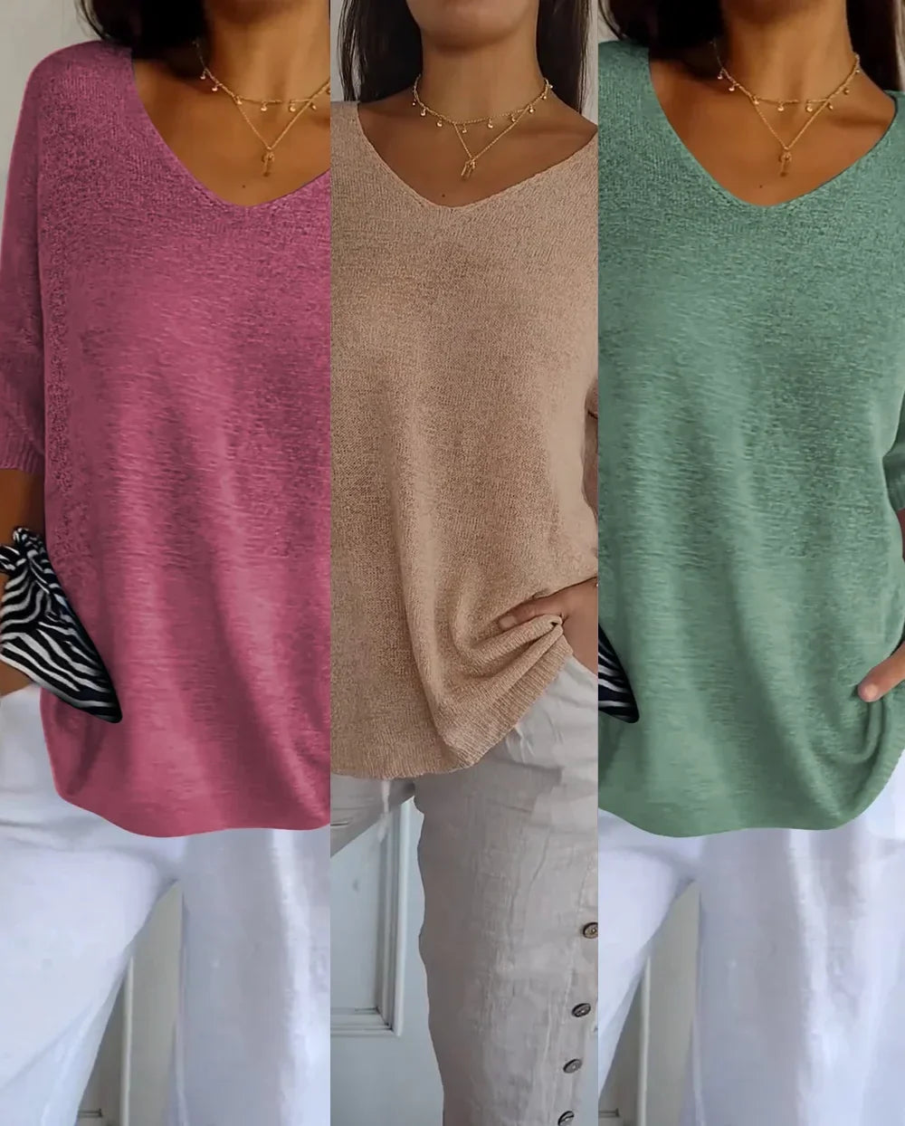 Kit 3 Blusas Luna® Malha Leve – Decote V Elegante